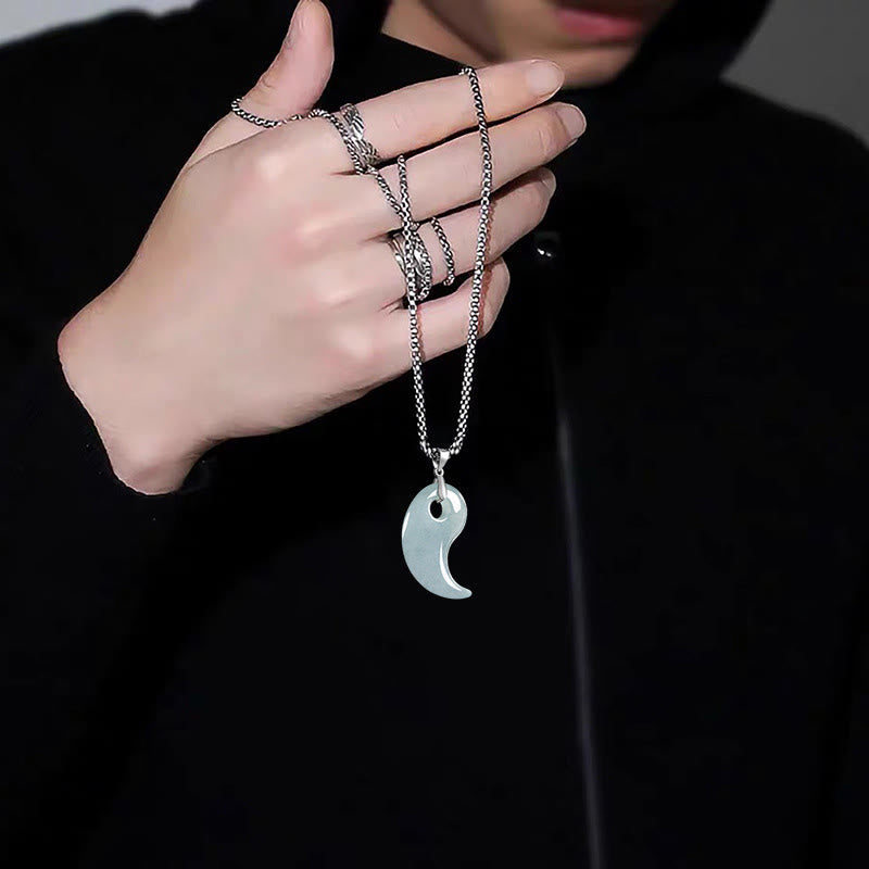 Nimara Ritual Teardrop Design Jade Titanium Steel Chain Necklace Luck Pendant