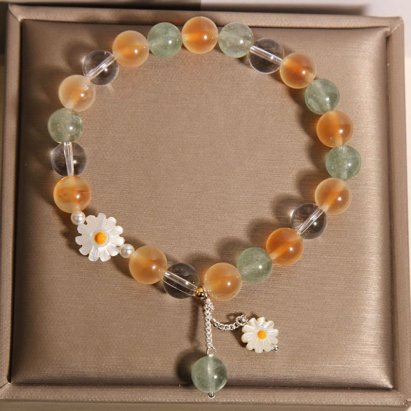 Nimara Ritual Natural Daisy Candy Agate Green Strawberry Quartz Healing Bracelet