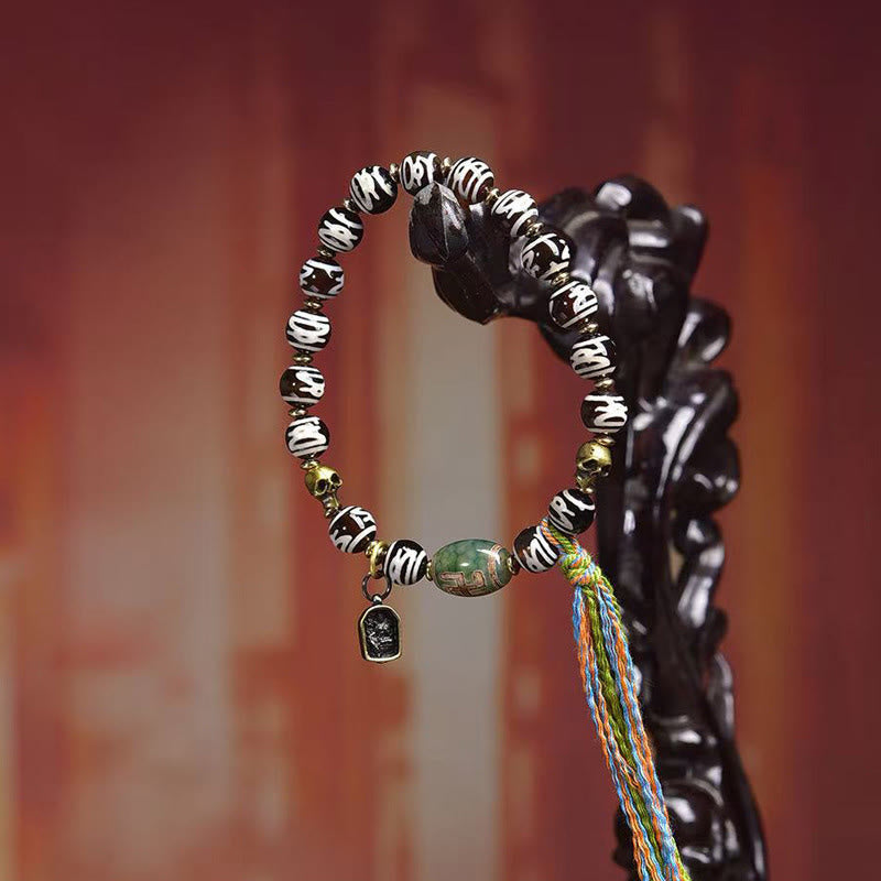 Nimara Ritual Tibetan Dzi Bead Skull The Lord of the Corpse Forest Wealth Bracelet