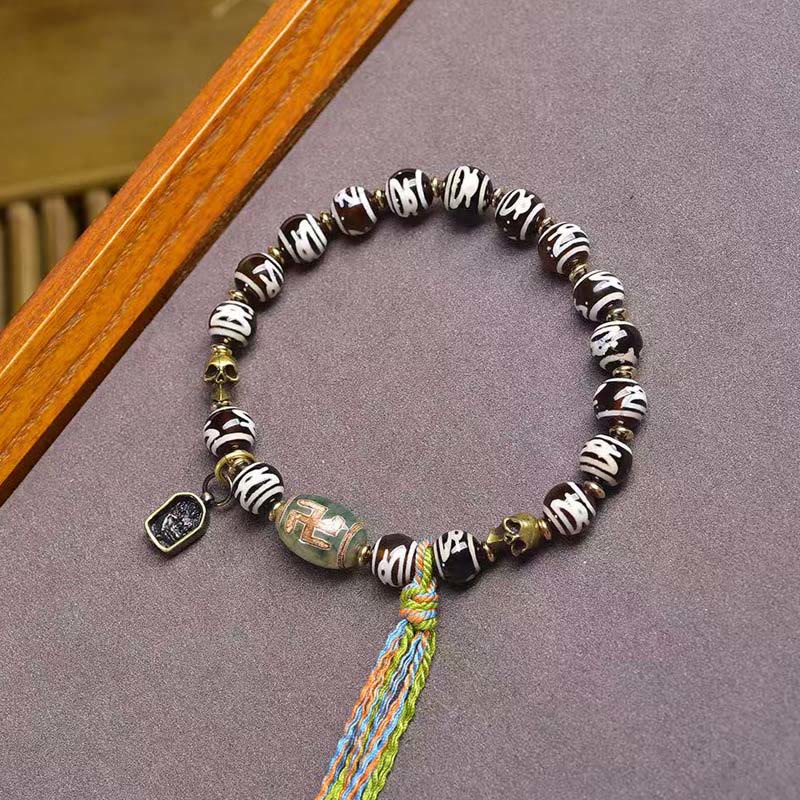 Nimara Ritual Tibetan Dzi Bead Skull The Lord of the Corpse Forest Wealth Bracelet