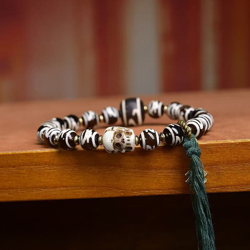 Nimara Ritual Tibetan Dzi Bead Skull The Lord of the Corpse Forest Wealth Bracelet