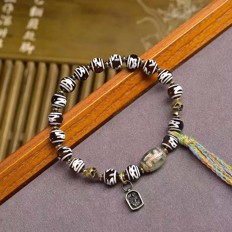 Nimara Ritual Tibetan Dzi Bead Skull The Lord of the Corpse Forest Wealth Bracelet
