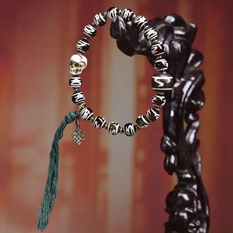 Nimara Ritual Tibetan Dzi Bead Skull The Lord of the Corpse Forest Wealth Bracelet
