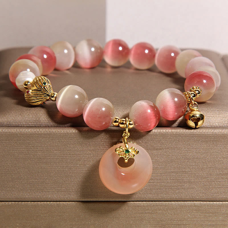 Nimara Ritual Natural Peace Buckle Gradient Pink Cat's Eye Yanyuan Agate Peace Bracelet