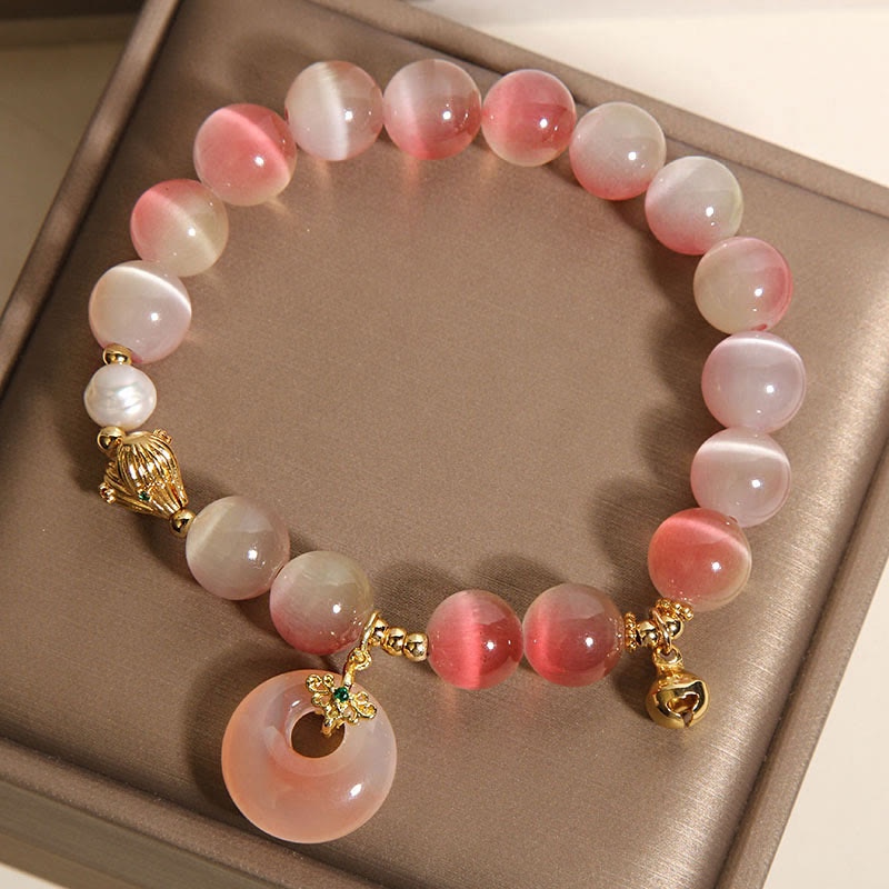 Nimara Ritual Natural Peace Buckle Gradient Pink Cat's Eye Yanyuan Agate Peace Bracelet