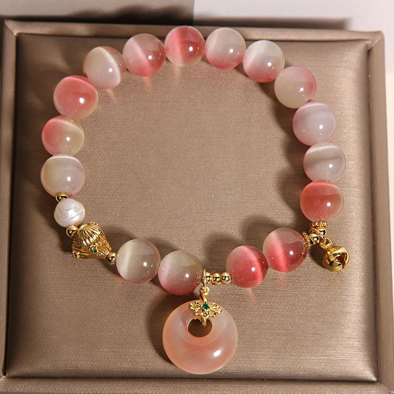 Nimara Ritual Natural Peace Buckle Gradient Pink Cat's Eye Yanyuan Agate Peace Bracelet