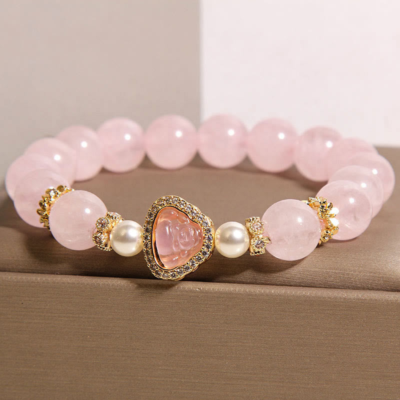 Nimara Ritual Natural Buddha Symbol Pink Crystal Pearl Warmth Bracelet