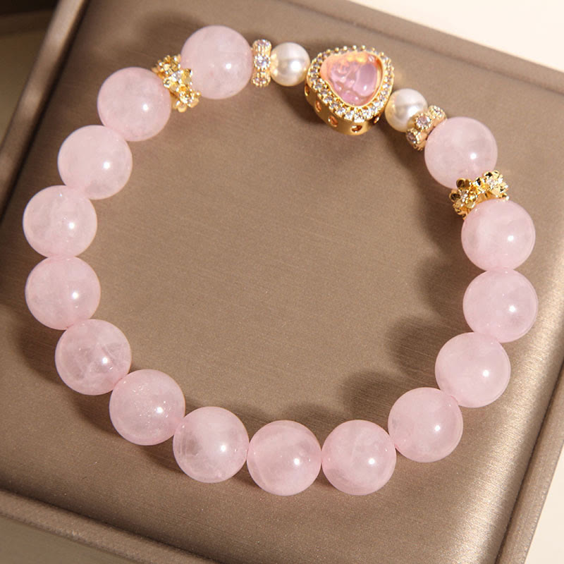 Nimara Ritual Natural Buddha Symbol Pink Crystal Pearl Warmth Bracelet
