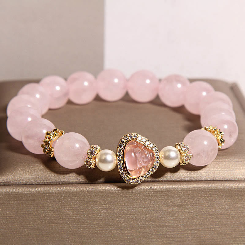 Nimara Ritual Natural Buddha Symbol Pink Crystal Pearl Warmth Bracelet