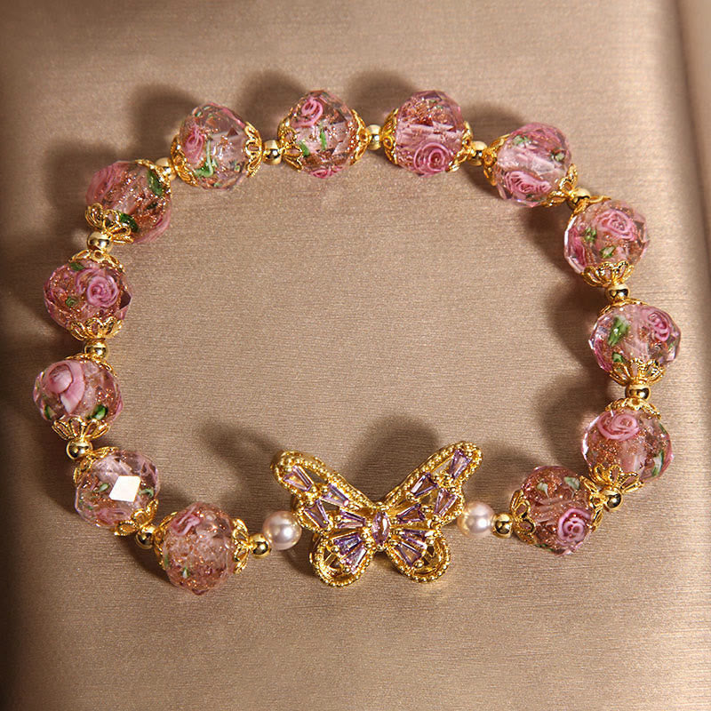 Nimara Ritual Natural Butterfly Rose Design Pink Crystal Warmth Bracelet