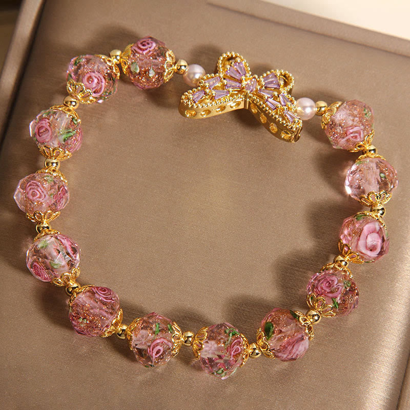 Nimara Ritual Natural Butterfly Rose Design Pink Crystal Warmth Bracelet