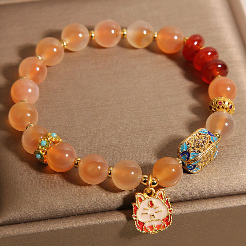 Nimara Ritual Natural Nine Tailed Fox Orange Candy Agate Healing Bracelet