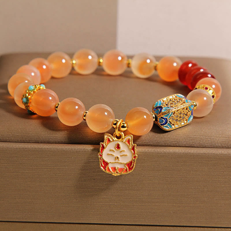 Nimara Ritual Natural Nine Tailed Fox Orange Candy Agate Healing Bracelet