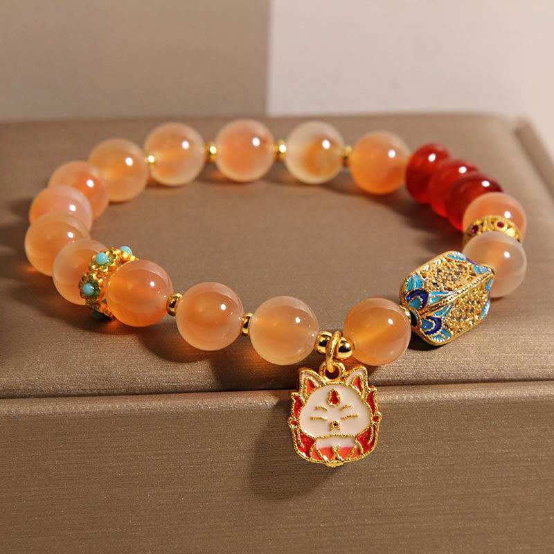 Nimara Ritual Natural Nine Tailed Fox Orange Candy Agate Healing Bracelet