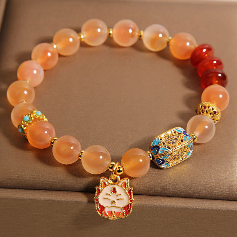Nimara Ritual Natural Nine Tailed Fox Orange Candy Agate Healing Bracelet