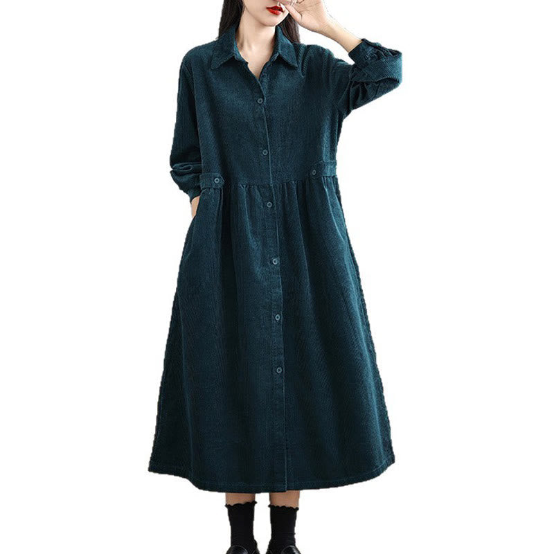 Nimara Ritual Plain Buttons Long Sleeve Women's Cotton Corduroy Coat With Pockets