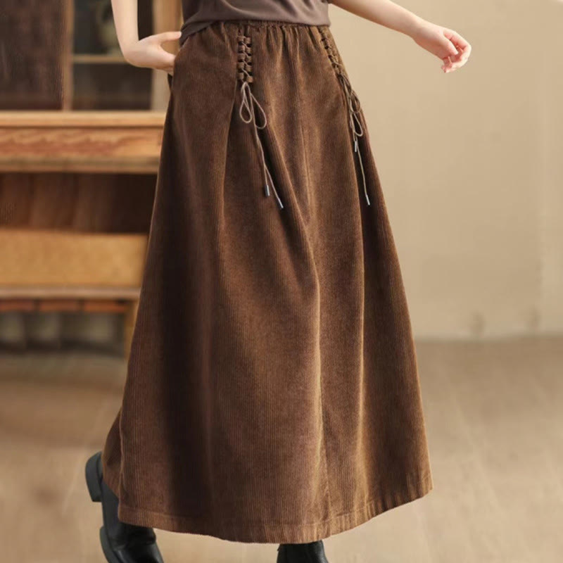 Nimara Ritual Women's Plain Corduroy 7-8 Length Skirt With Pockets