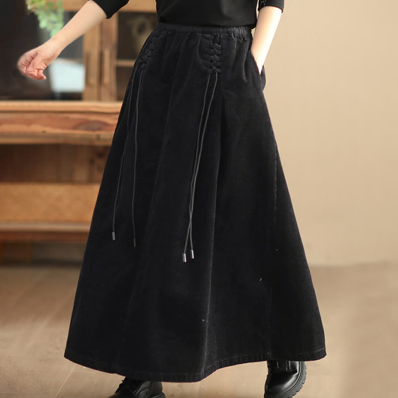 Nimara Ritual Women's Plain Corduroy 7-8 Length Skirt With Pockets