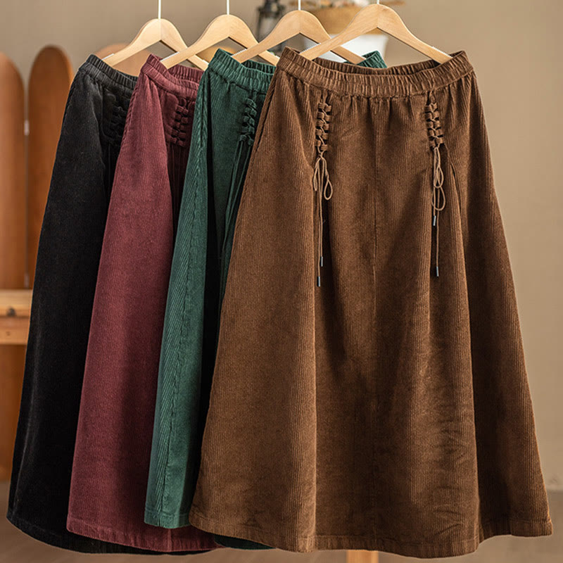 Nimara Ritual Women's Plain Corduroy 7-8 Length Skirt With Pockets