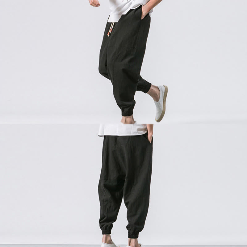 Nimara Ritual Men's Plain Simple Drawstring Design Cotton Harem Pants With Pockets