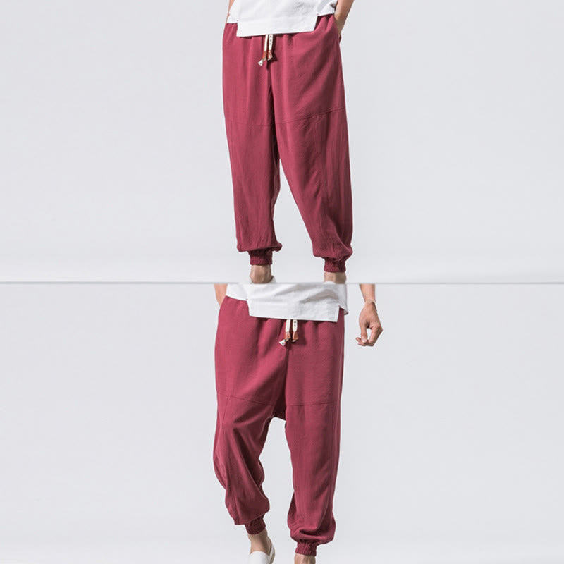 Nimara Ritual Men's Plain Simple Drawstring Design Cotton Harem Pants With Pockets