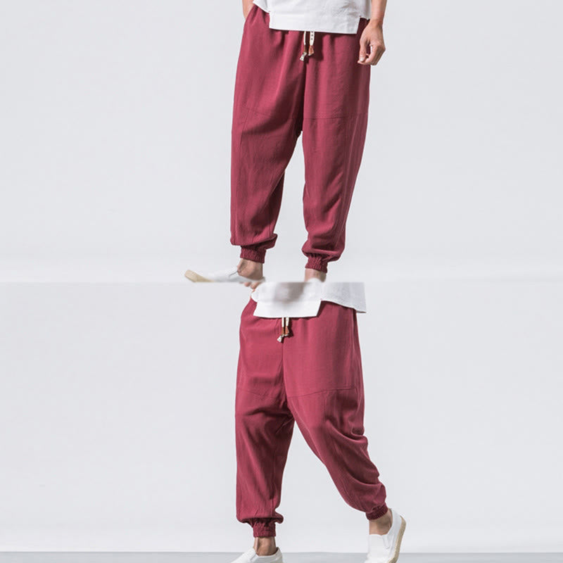 Nimara Ritual Men's Plain Simple Drawstring Design Cotton Harem Pants With Pockets