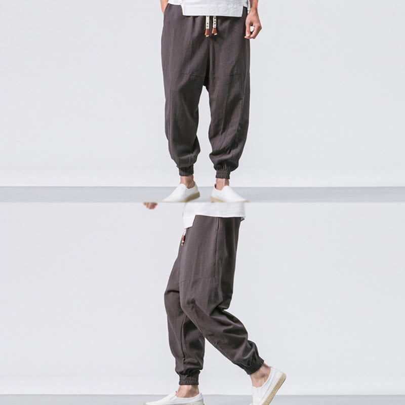 Nimara Ritual Men's Plain Simple Drawstring Design Cotton Harem Pants With Pockets