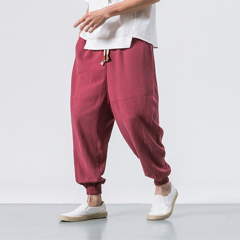 Nimara Ritual Men's Plain Simple Drawstring Design Cotton Harem Pants With Pockets