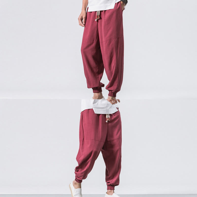 Nimara Ritual Men's Plain Simple Drawstring Design Cotton Harem Pants With Pockets