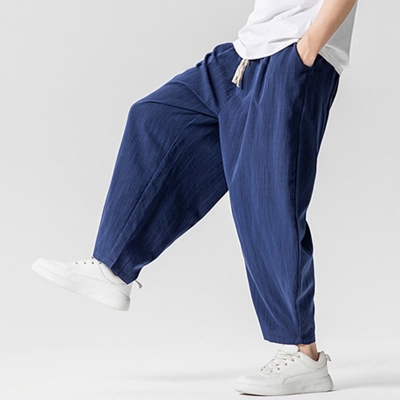 Nimara Ritual Summer Pure Color Drawstring Men's Cotton Ankle-Length Pants With Pockets