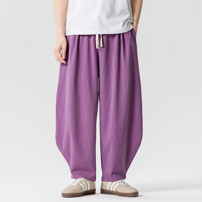 Nimara Ritual Summer Pure Color Drawstring Men's Cotton Ankle-Length Pants With Pockets
