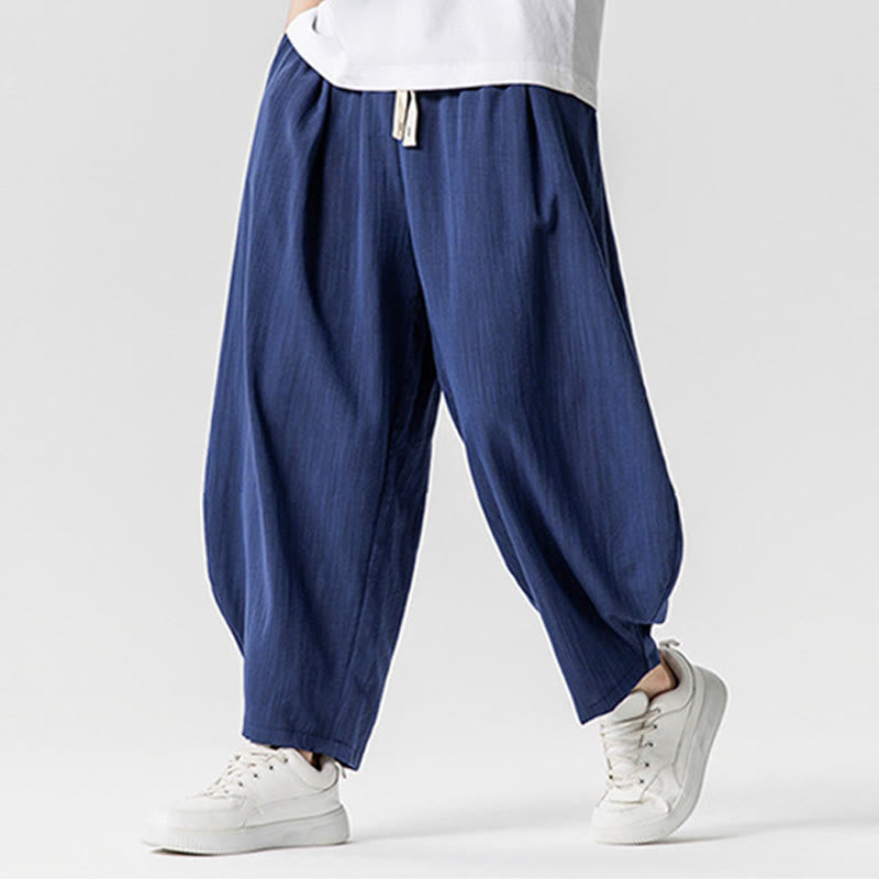 Nimara Ritual Summer Pure Color Drawstring Men's Cotton Ankle-Length Pants With Pockets
