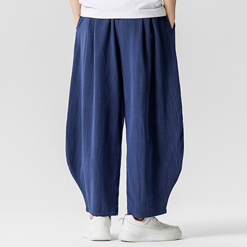 Nimara Ritual Summer Pure Color Drawstring Men's Cotton Ankle-Length Pants With Pockets