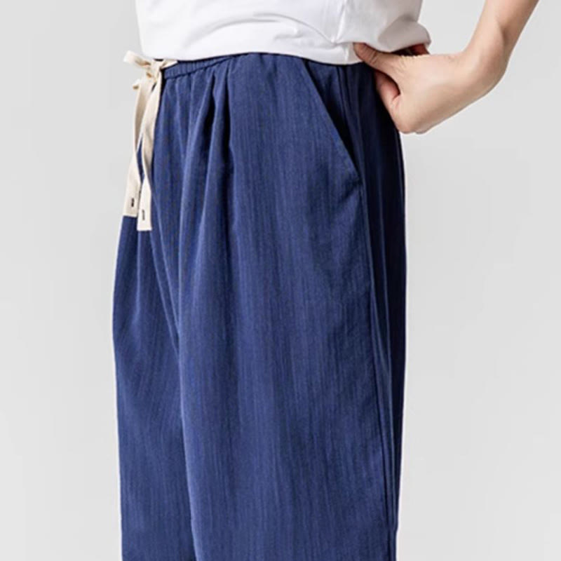Nimara Ritual Summer Pure Color Drawstring Men's Cotton Ankle-Length Pants With Pockets
