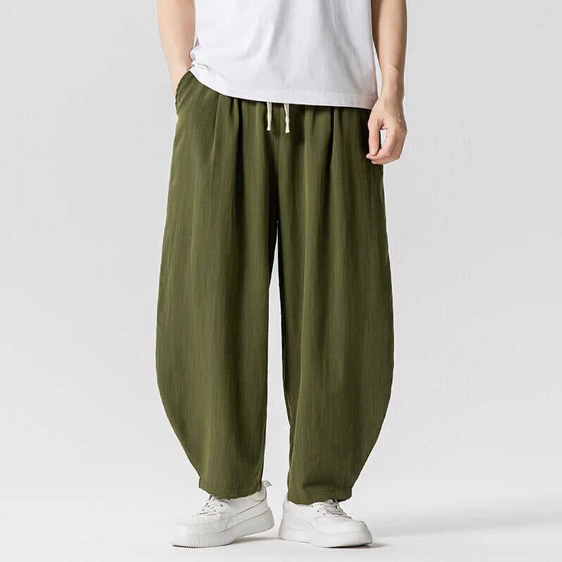Nimara Ritual Summer Pure Color Drawstring Men's Cotton Ankle-Length Pants With Pockets