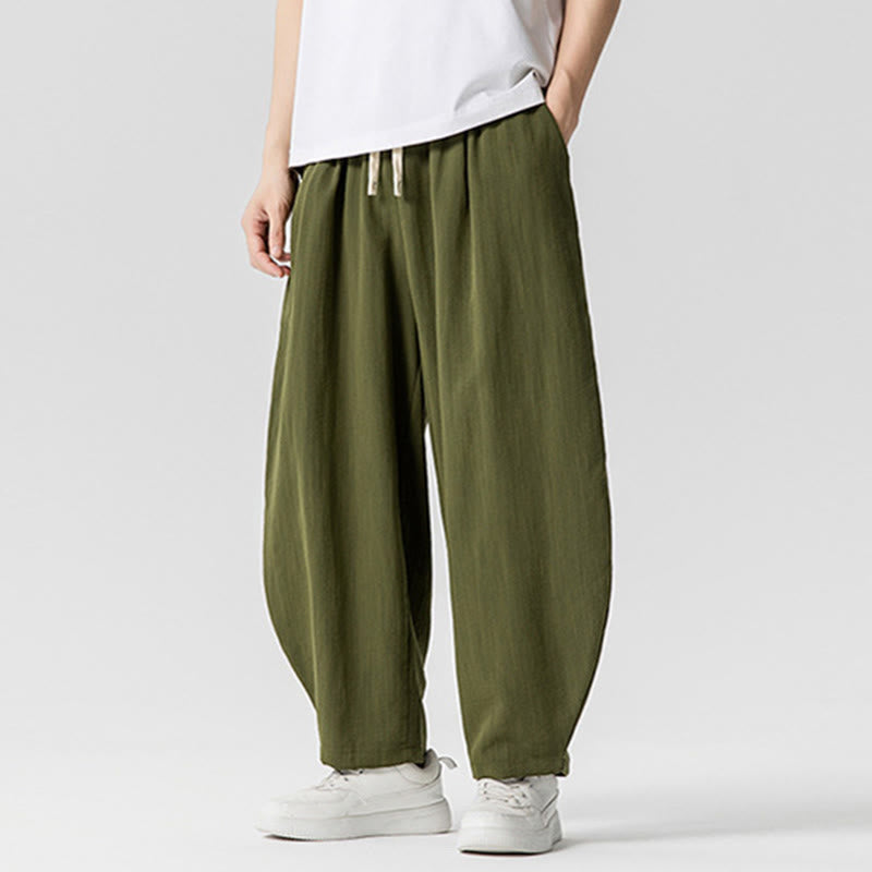 Nimara Ritual Summer Pure Color Drawstring Men's Cotton Ankle-Length Pants With Pockets
