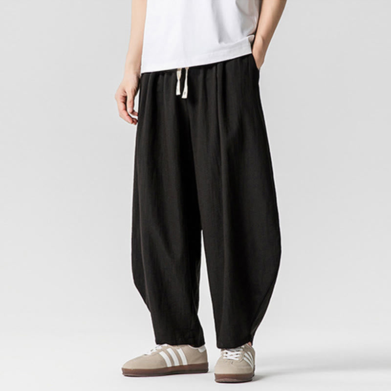 Nimara Ritual Summer Pure Color Drawstring Men's Cotton Ankle-Length Pants With Pockets