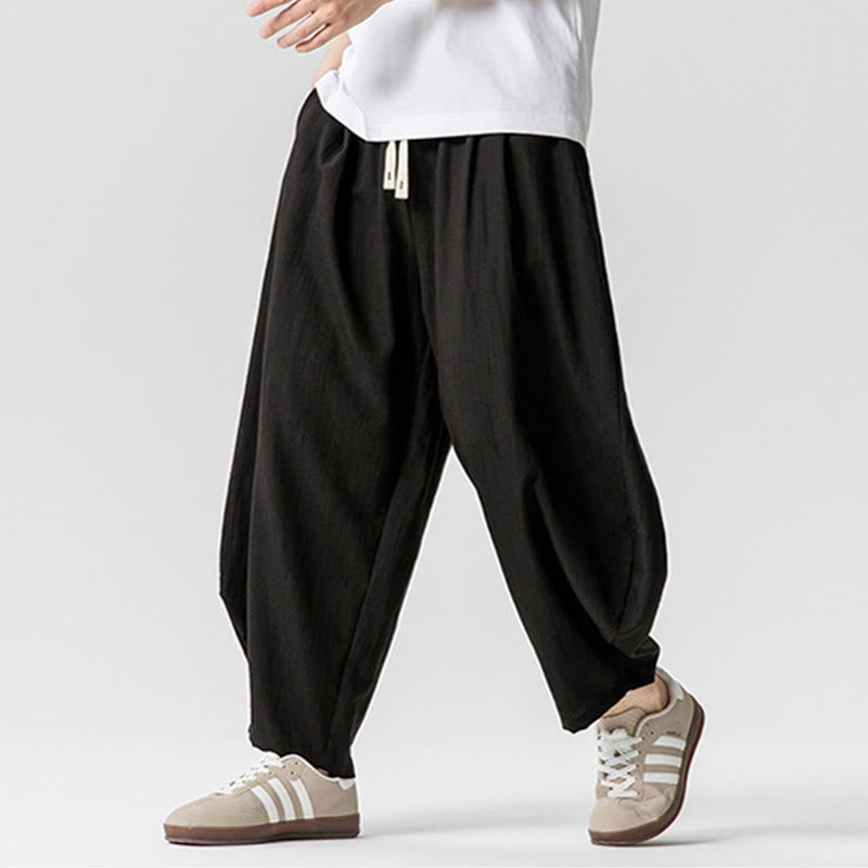 Nimara Ritual Summer Pure Color Drawstring Men's Cotton Ankle-Length Pants With Pockets
