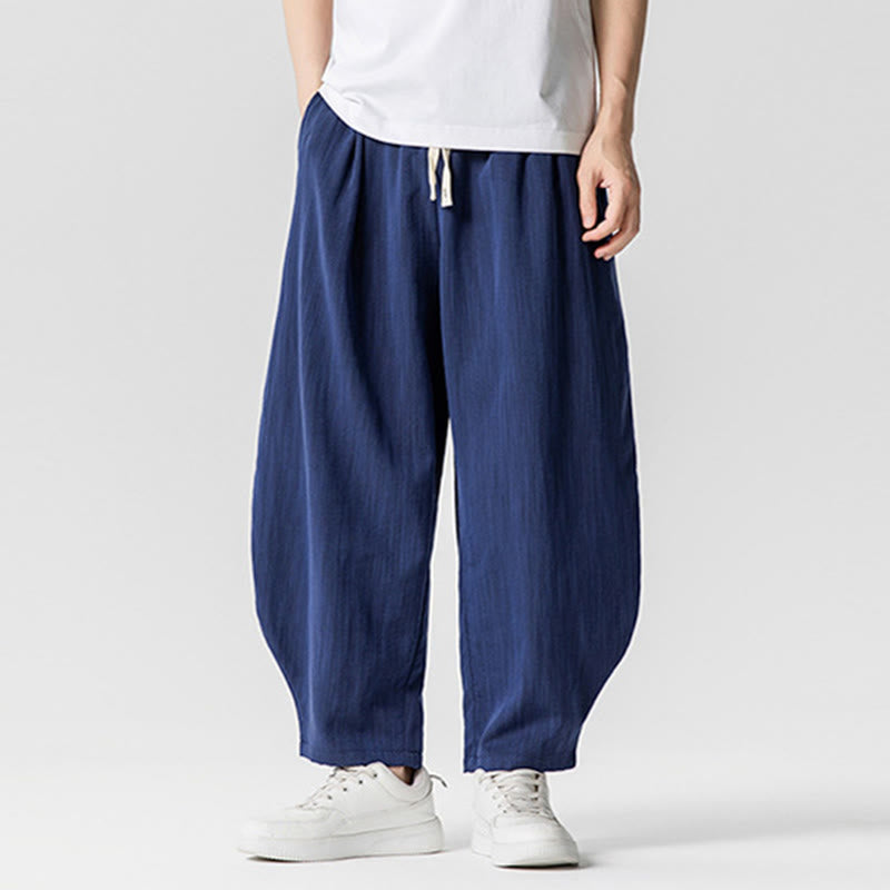 Nimara Ritual Summer Pure Color Drawstring Men's Cotton Ankle-Length Pants With Pockets