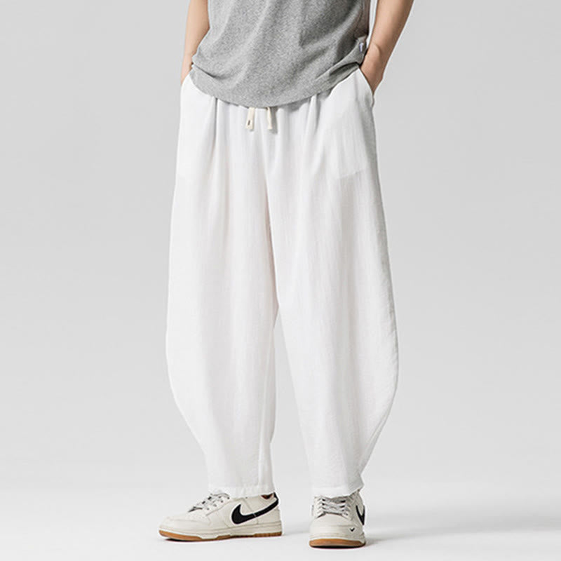 Nimara Ritual Summer Pure Color Drawstring Men's Cotton Ankle-Length Pants With Pockets