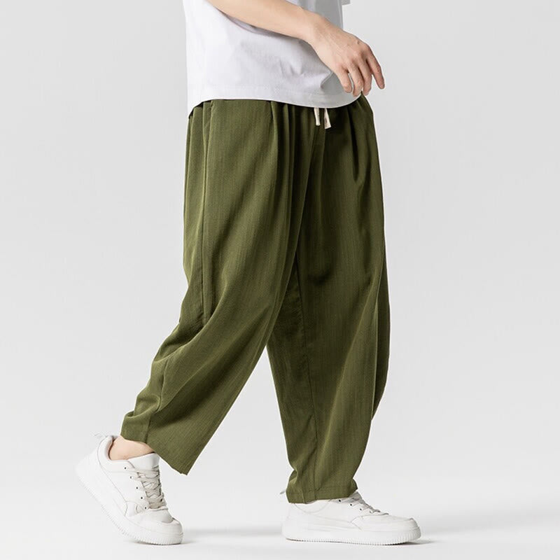 Nimara Ritual Summer Pure Color Drawstring Men's Cotton Ankle-Length Pants With Pockets