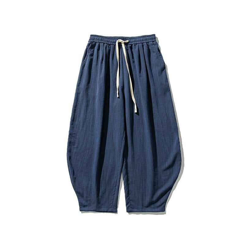 Nimara Ritual Summer Pure Color Drawstring Men's Cotton Ankle-Length Pants With Pockets