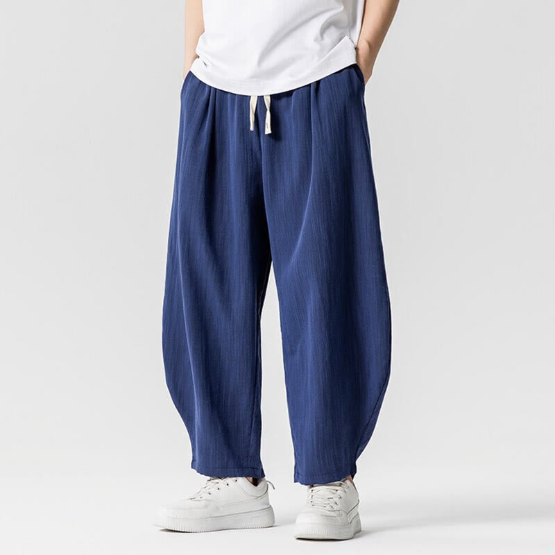 Nimara Ritual Summer Pure Color Drawstring Men's Cotton Ankle-Length Pants With Pockets