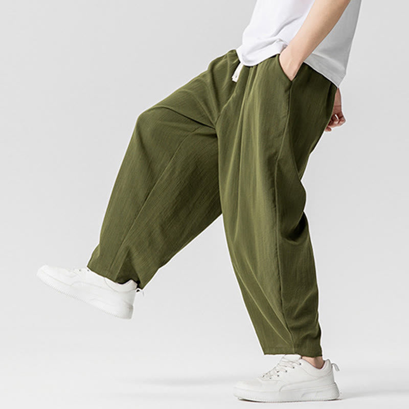 Nimara Ritual Summer Pure Color Drawstring Men's Cotton Ankle-Length Pants With Pockets
