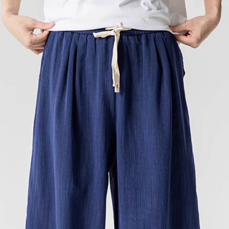 Nimara Ritual Summer Pure Color Drawstring Men's Cotton Ankle-Length Pants With Pockets