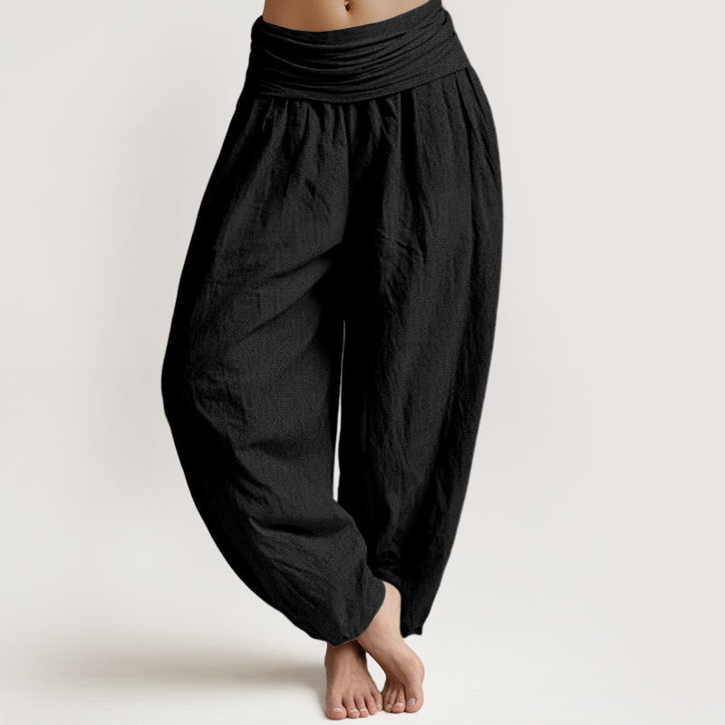 Nimara Ritual Pure Cotton Plain Black Women's Elastic Waist Harem Pants