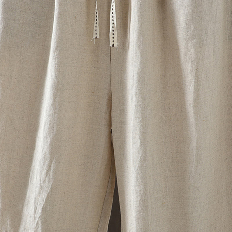 Nimara Ritual Casual Splicing Color Rope Women's Cotton Straight-leg Pants With Pockets