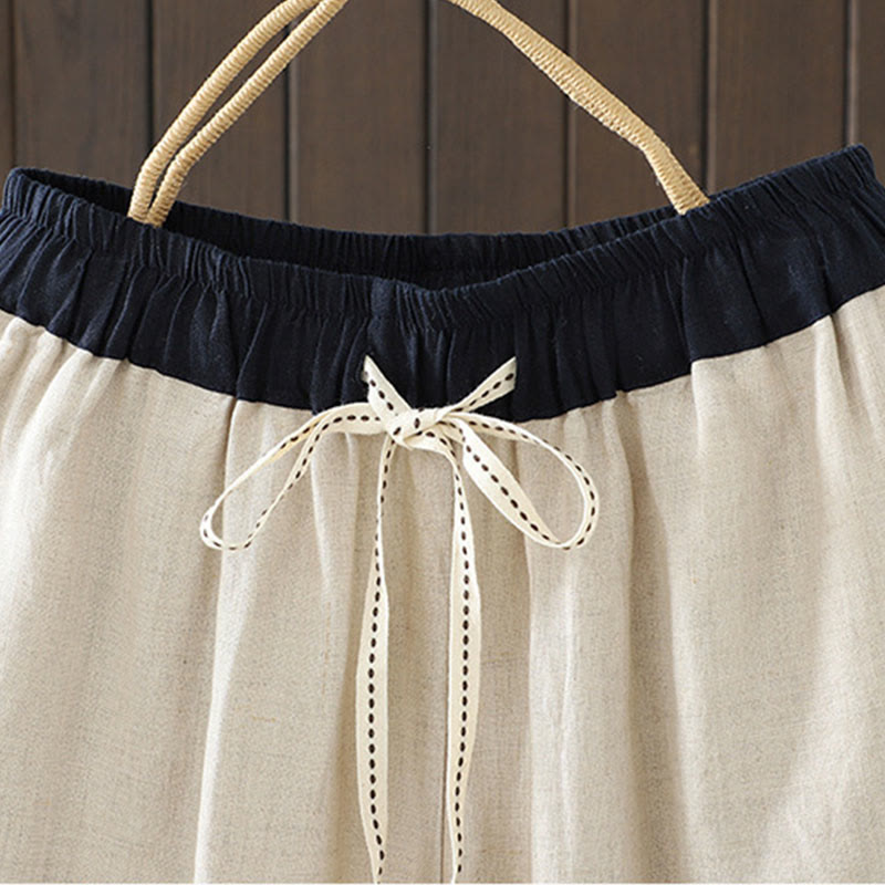 Nimara Ritual Casual Splicing Color Rope Women's Cotton Straight-leg Pants With Pockets
