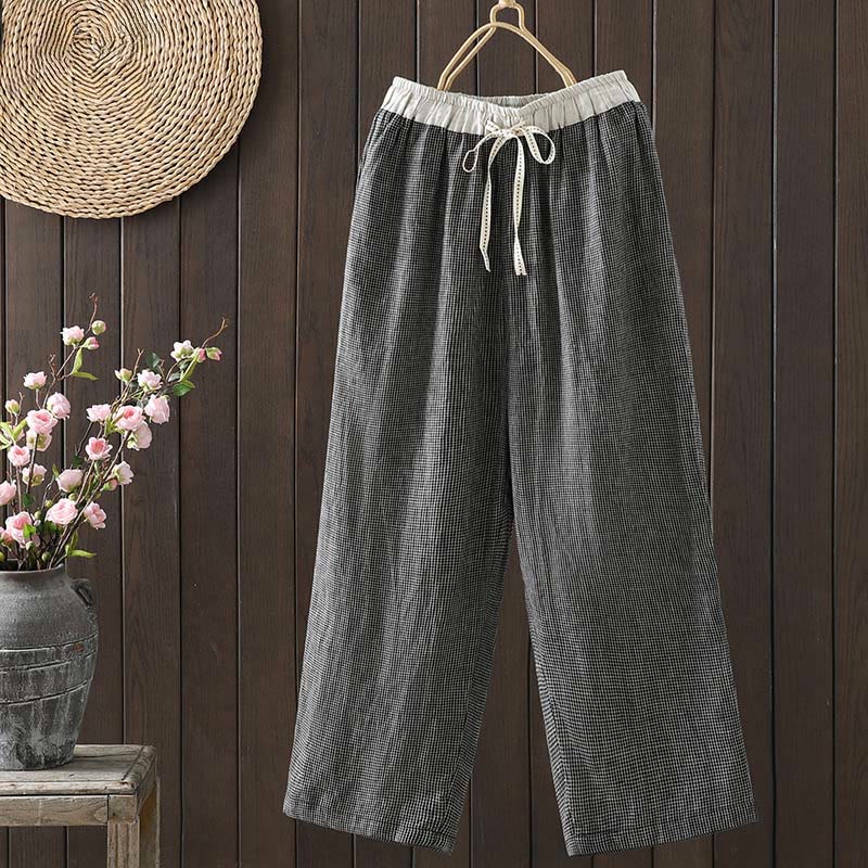 Nimara Ritual Casual Splicing Color Rope Women's Cotton Straight-leg Pants With Pockets
