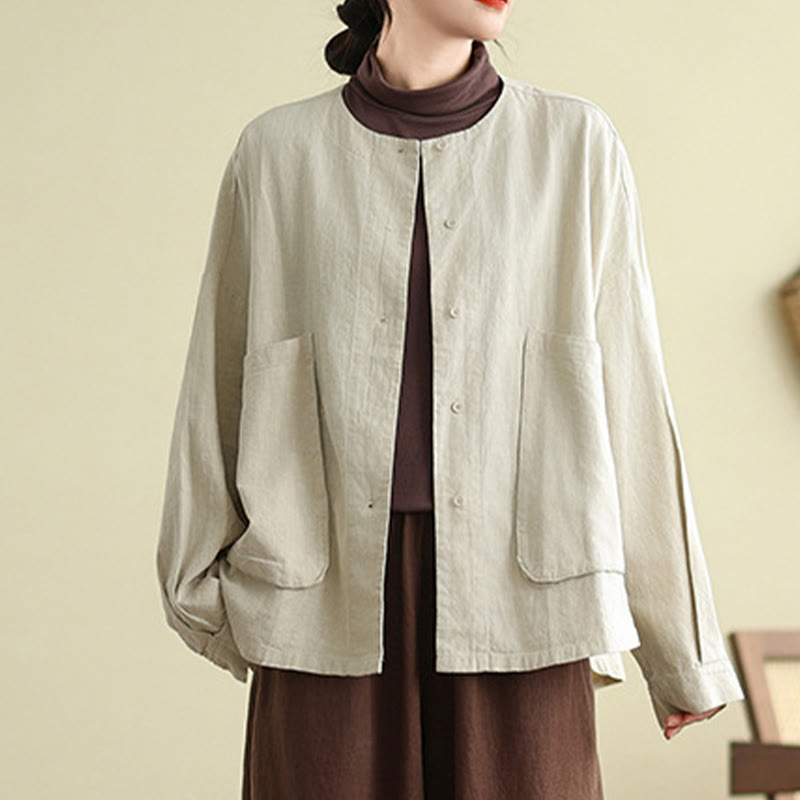 Nimara Ritual Women's Long Sleeve Crew Neck Cotton Jacket With Pockets